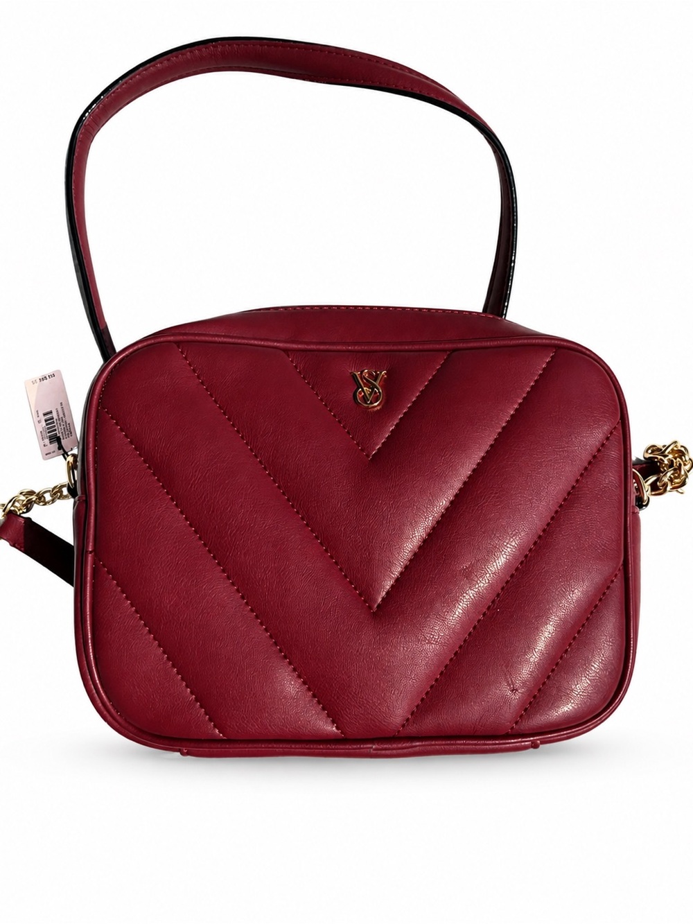 Victoria's Secret Wine Red Quilted Crossbody Bag with Gold Accents